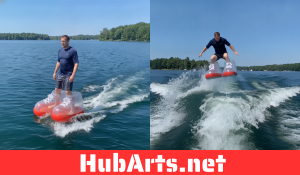 Giant Inflatable Electric Shoes Turn Water Skating Into a Futuristic Summer Adventure